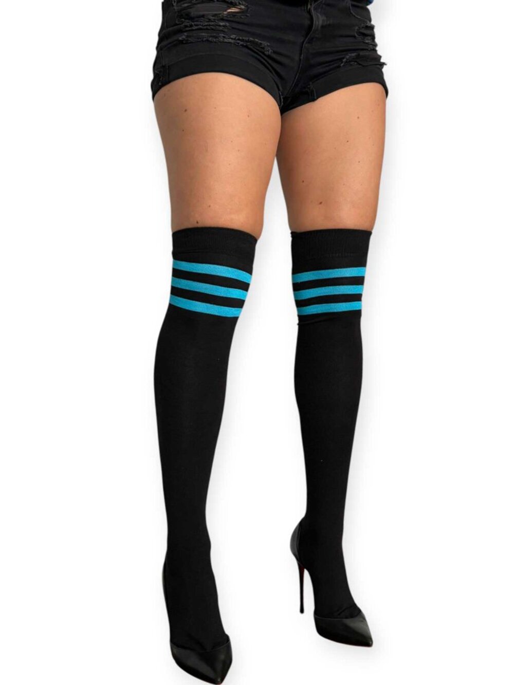 Black and Turquoise Over the Knee Socks for Women
